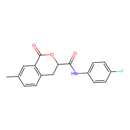 N-(4-fluorophenyl)-7-methyl-1-oxo-3,4-dihydro-1H-isochromene-3-carboxamide structure