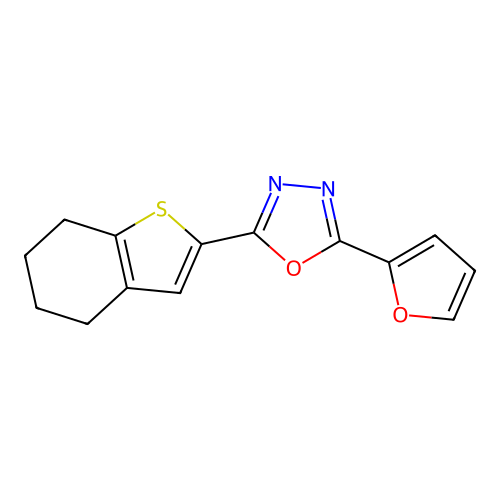 2-(Furan-2-yl)-5-(4,5,6,7-tetrahydro-1-benzothiophen-2-yl)-1,3,4-oxadiazole structure