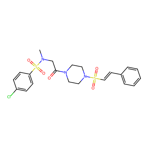 4-chloro-N-methyl-N-[2-oxo-2-[4-(2-phenylethenylsulfonyl)piperazin-1-yl]ethyl]benzenesulfonamide structure