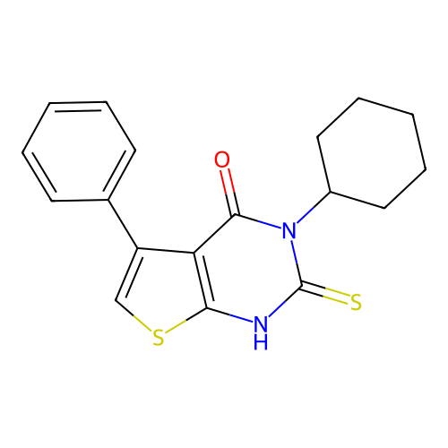 3-cyclohexyl-5-phenyl-2-sulfanyl-3H,4H-thieno[2,3-d]pyrimidin-4-one structure