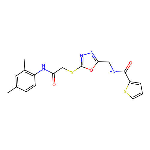 N-{[5-({[(2,4-DIMETHYLPHENYL)CARBAMOYL]METHYL}SULFANYL)-1,3,4-OXADIAZOL-2-YL]METHYL}THIOPHENE-2-CARBOXAMIDE structure