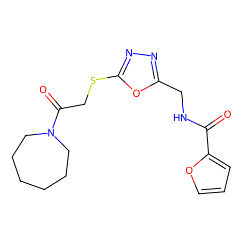 N-({5-[(2-azepan-1-yl-2-oxoethyl)thio]-1,3,4-oxadiazol-2-yl}methyl)-2-furamide structure
