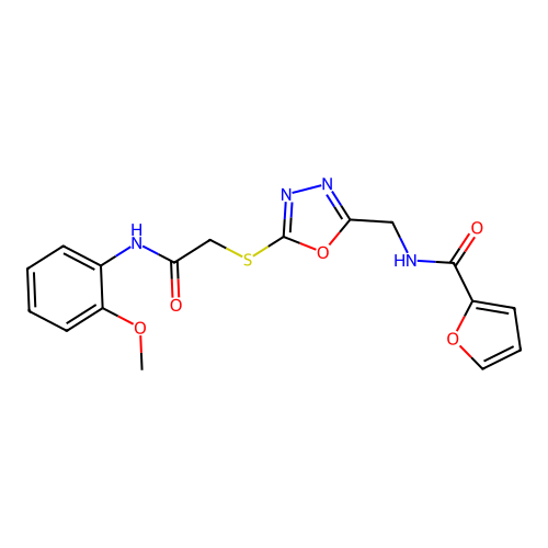 N-{[5-({[(2-METHOXYPHENYL)CARBAMOYL]METHYL}SULFANYL)-1,3,4-OXADIAZOL-2-YL]METHYL}FURAN-2-CARBOXAMIDE structure