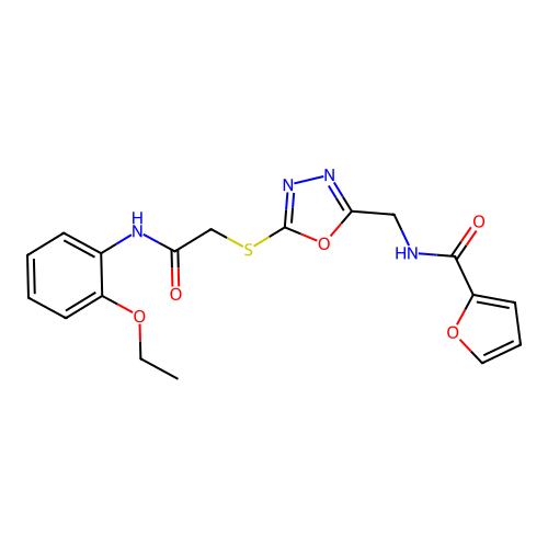 N-{[5-({2-[(2-ethoxyphenyl)amino]-2-oxoethyl}thio)-1,3,4-oxadiazol-2-yl]methyl}-2-furamide structure