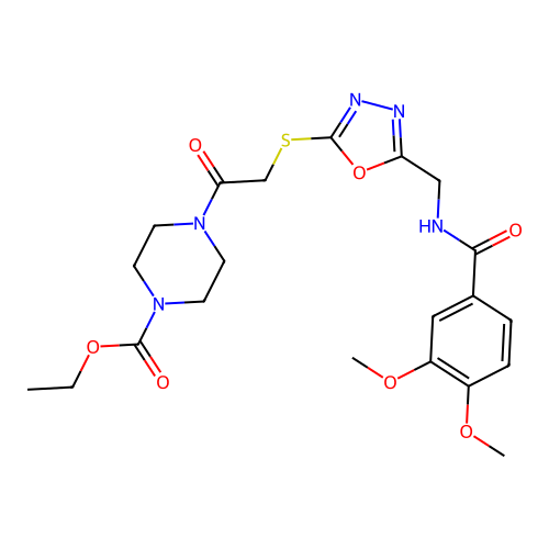 ETHYL 4-{2-[(5-{[(3,4-DIMETHOXYPHENYL)FORMAMIDO]METHYL}-1,3,4-OXADIAZOL-2-YL)SULFANYL]ACETYL}PIPERAZINE-1-CARBOXYLATE structure