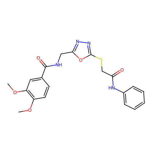 3,4-dimethoxy-N-((5-((2-oxo-2-(phenylamino)ethyl)thio)-1,3,4-oxadiazol-2-yl)methyl)benzamide structure