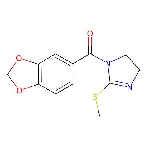 benzo[d][1,3]dioxol-5-yl(2-(methylthio)-4,5-dihydro-1H-imidazol-1-yl)methanone structure