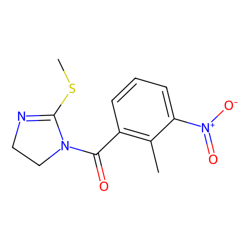 (2-methyl-3-nitrophenyl)(2-(methylthio)-4,5-dihydro-1H-imidazol-1-yl)methanone structure