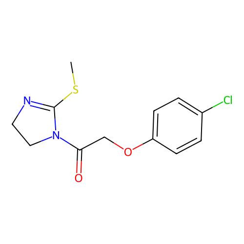 2-(4-chlorophenoxy)-1-(2-(methylthio)-4,5-dihydro-1H-imidazol-1-yl)ethanone structure