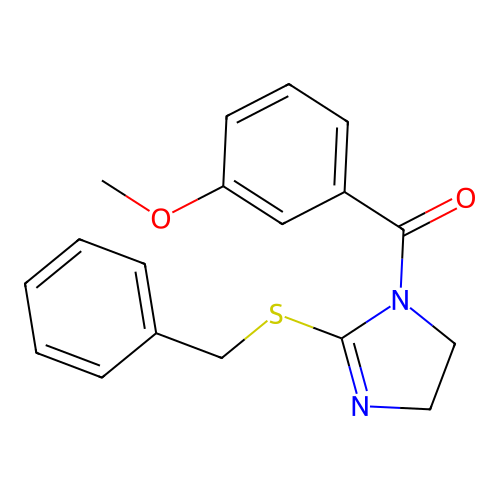 (2-(benzylthio)-4,5-dihydro-1H-imidazol-1-yl)(3-methoxyphenyl)methanone structure