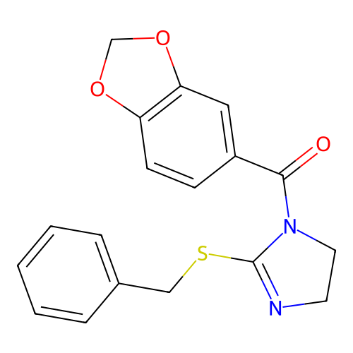 1,3-Benzodioxol-5-yl-[2-(phenylmethylthio)-4,5-dihydroimidazol-1-yl]methanone structure