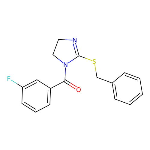 (2-(benzylthio)-4,5-dihydro-1H-imidazol-1-yl)(3-fluorophenyl)methanone structure