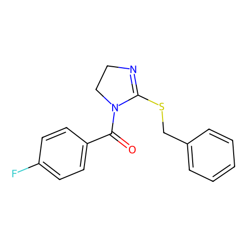 (2-(benzylthio)-4,5-dihydro-1H-imidazol-1-yl)(4-fluorophenyl)methanone structure