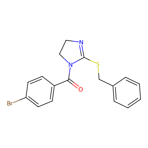 (2-(benzylthio)-4,5-dihydro-1H-imidazol-1-yl)(4-bromophenyl)methanone structure