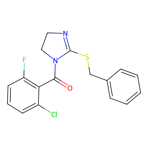 (2-Benzylsulfanyl-4,5-dihydroimidazol-1-yl)-(2-chloro-6-fluorophenyl)methanone structure