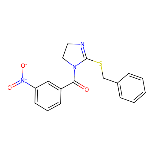 (2-(benzylthio)-4,5-dihydro-1H-imidazol-1-yl)(3-nitrophenyl)methanone structure