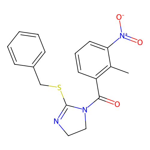 (2-(benzylthio)-4,5-dihydro-1H-imidazol-1-yl)(2-methyl-3-nitrophenyl)methanone structure