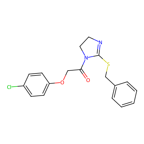 1-(2-(benzylthio)-4,5-dihydro-1H-imidazol-1-yl)-2-(4-chlorophenoxy)ethanone structure