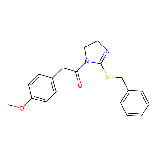 1-(2-Benzylsulfanyl-4,5-dihydroimidazol-1-yl)-2-(4-methoxyphenyl)ethanone structure