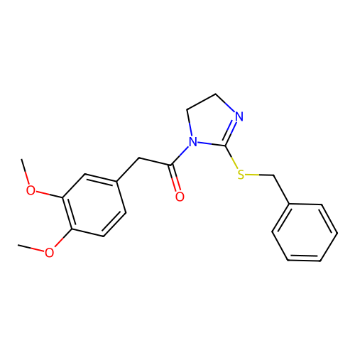 1-(2-Benzylsulfanyl-4,5-dihydroimidazol-1-yl)-2-(3,4-dimethoxyphenyl)ethanone structure