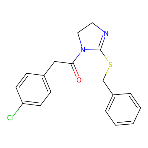 1-(2-(benzylthio)-4,5-dihydro-1H-imidazol-1-yl)-2-(4-chlorophenyl)ethanone structure