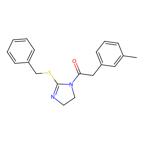 1-(2-Benzylsulfanyl-4,5-dihydroimidazol-1-yl)-2-(3-methylphenyl)ethanone structure