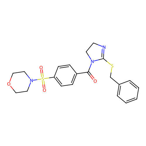 (2-(benzylthio)-4,5-dihydro-1H-imidazol-1-yl)(4-(morpholinosulfonyl)phenyl)methanone structure