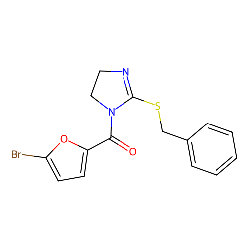 (2-(benzylthio)-4,5-dihydro-1H-imidazol-1-yl)(5-bromofuran-2-yl)methanone structure