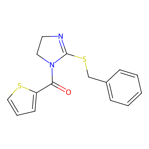 (2-(benzylthio)-4,5-dihydro-1H-imidazol-1-yl)(thiophen-2-yl)methanone structure