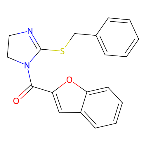 benzofuran-2-yl(2-(benzylthio)-4,5-dihydro-1H-imidazol-1-yl)methanone structure