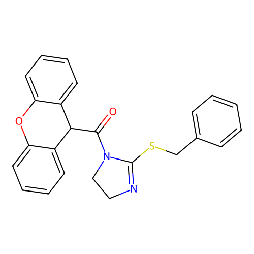 (2-(benzylthio)-4,5-dihydro-1H-imidazol-1-yl)(9H-xanthen-9-yl)methanone structure
