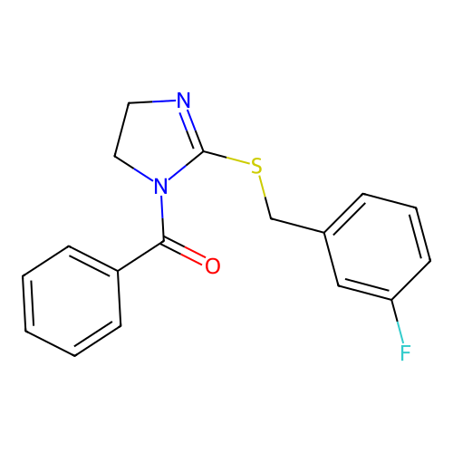 (2-((3-fluorobenzyl)thio)-4,5-dihydro-1H-imidazol-1-yl)(phenyl)methanone structure