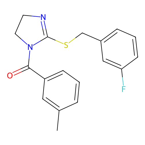 (2-((3-fluorobenzyl)thio)-4,5-dihydro-1H-imidazol-1-yl)(m-tolyl)methanone structure