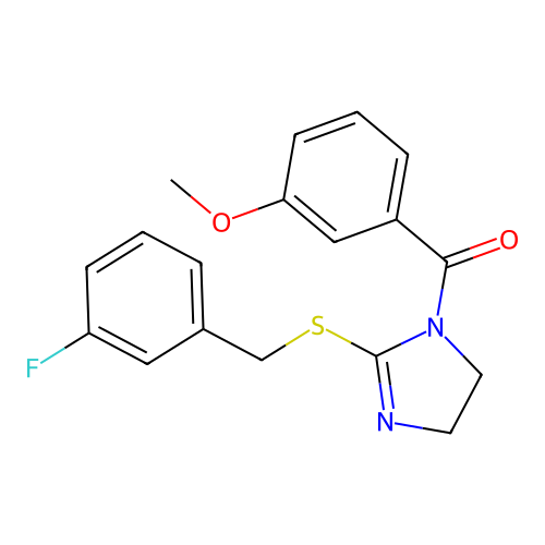 (2-((3-fluorobenzyl)thio)-4,5-dihydro-1H-imidazol-1-yl)(3-methoxyphenyl)methanone structure