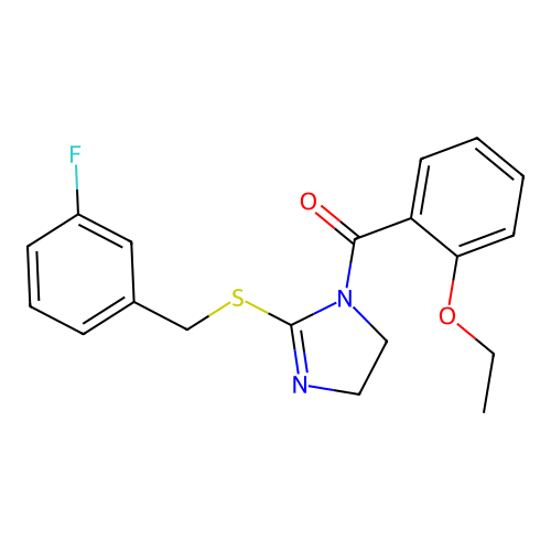 (2-ethoxyphenyl)(2-((3-fluorobenzyl)thio)-4,5-dihydro-1H-imidazol-1-yl)methanone structure