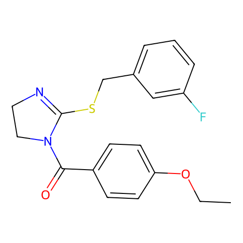 (4-ethoxyphenyl)(2-((3-fluorobenzyl)thio)-4,5-dihydro-1H-imidazol-1-yl)methanone structure