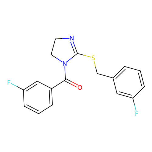 (2-((3-fluorobenzyl)thio)-4,5-dihydro-1H-imidazol-1-yl)(3-fluorophenyl)methanone structure