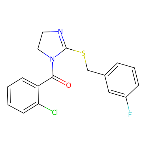 (2-chlorophenyl)(2-((3-fluorobenzyl)thio)-4,5-dihydro-1H-imidazol-1-yl)methanone structure