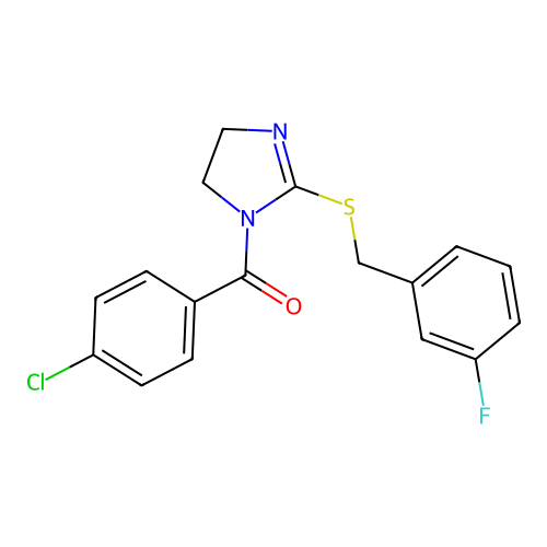 (4-chlorophenyl)(2-((3-fluorobenzyl)thio)-4,5-dihydro-1H-imidazol-1-yl)methanone structure