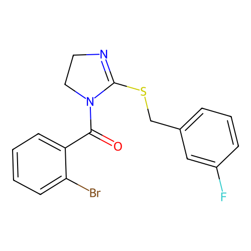 (2-bromophenyl)(2-((3-fluorobenzyl)thio)-4,5-dihydro-1H-imidazol-1-yl)methanone structure