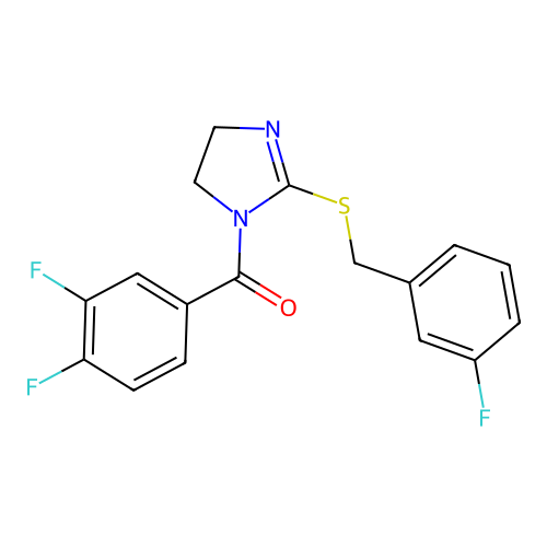 (3,4-difluorophenyl)(2-((3-fluorobenzyl)thio)-4,5-dihydro-1H-imidazol-1-yl)methanone structure