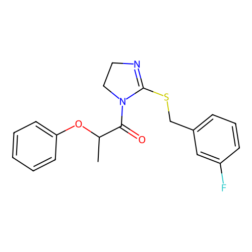 1-(2-{[(3-fluorophenyl)methyl]sulfanyl}-4,5-dihydro-1H-imidazol-1-yl)-2-phenoxypropan-1-one structure