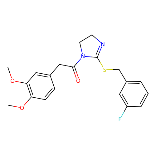 2-(3,4-dimethoxyphenyl)-1-(2-((3-fluorobenzyl)thio)-4,5-dihydro-1H-imidazol-1-yl)ethanone structure