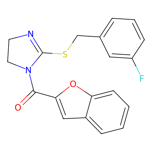 benzofuran-2-yl(2-((3-fluorobenzyl)thio)-4,5-dihydro-1H-imidazol-1-yl)methanone structure