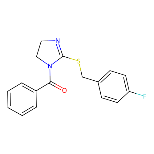(2-((4-fluorobenzyl)thio)-4,5-dihydro-1H-imidazol-1-yl)(phenyl)methanone structure