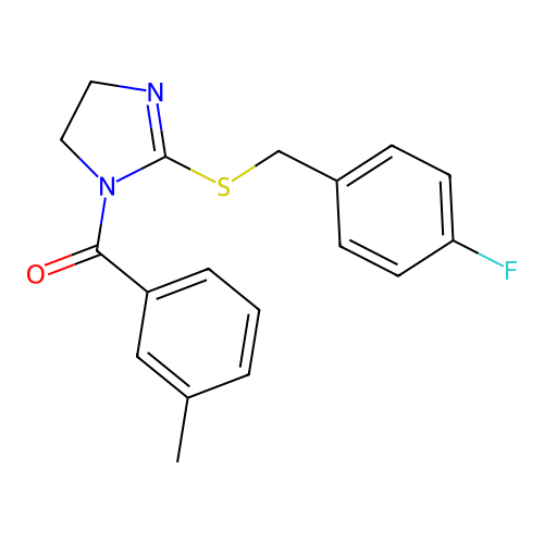 (2-((4-fluorobenzyl)thio)-4,5-dihydro-1H-imidazol-1-yl)(m-tolyl)methanone structure