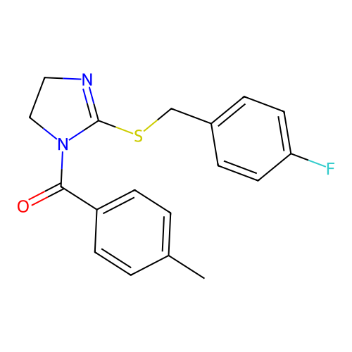 (2-((4-fluorobenzyl)thio)-4,5-dihydro-1H-imidazol-1-yl)(p-tolyl)methanone structure