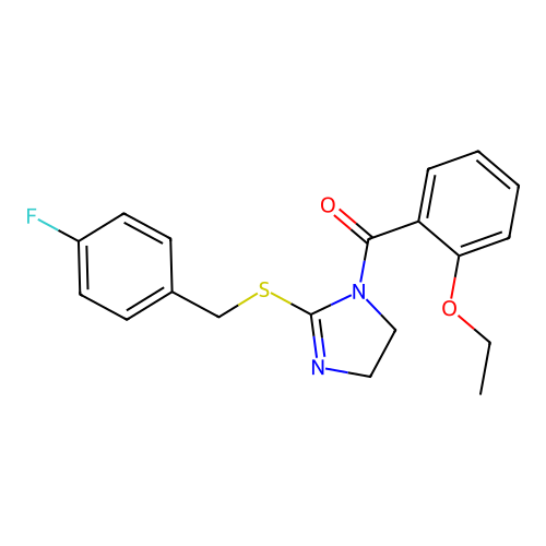 (2-ethoxyphenyl)(2-((4-fluorobenzyl)thio)-4,5-dihydro-1H-imidazol-1-yl)methanone structure