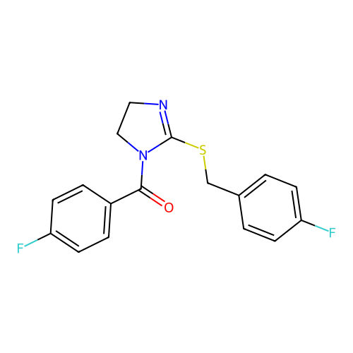 (2-((4-fluorobenzyl)thio)-4,5-dihydro-1H-imidazol-1-yl)(4-fluorophenyl)methanone structure