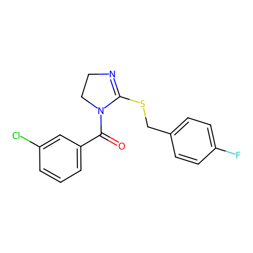 (3-chlorophenyl)(2-((4-fluorobenzyl)thio)-4,5-dihydro-1H-imidazol-1-yl)methanone structure